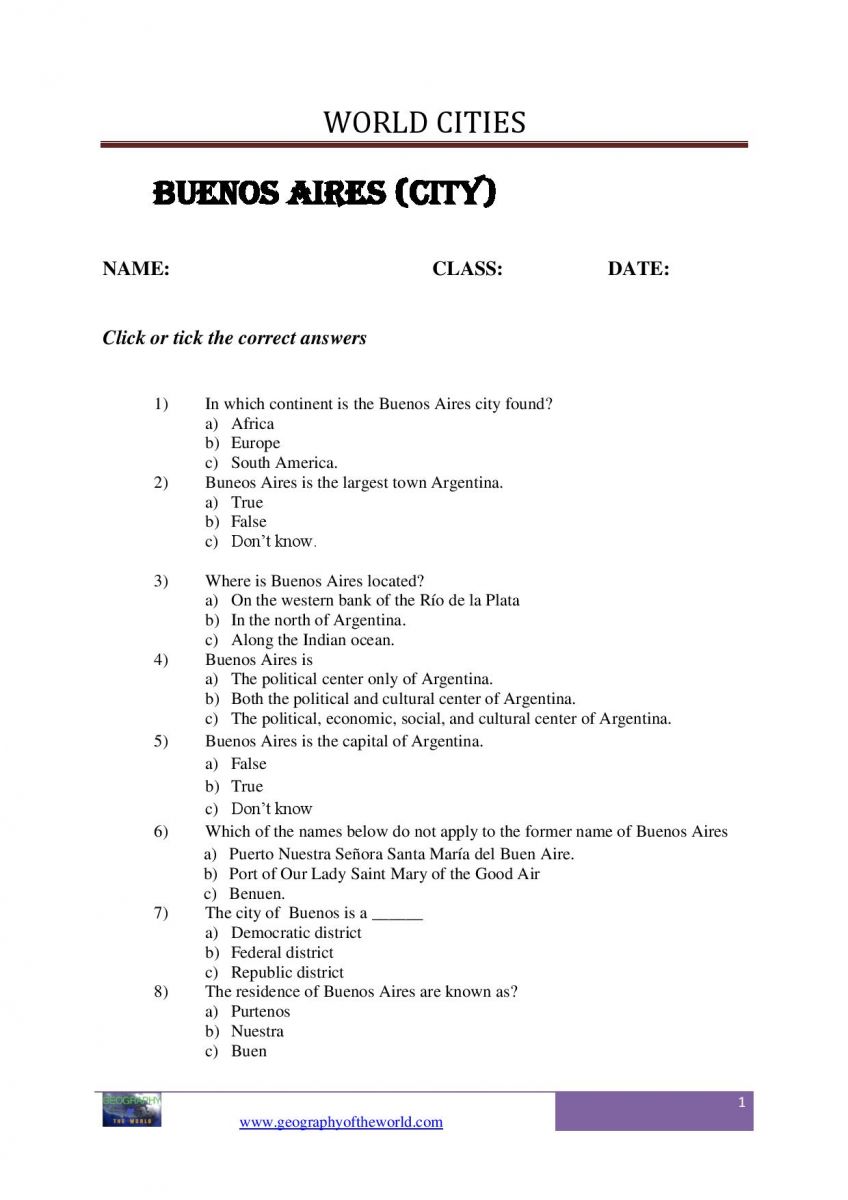 Buenos Aires city worksheet-page-image